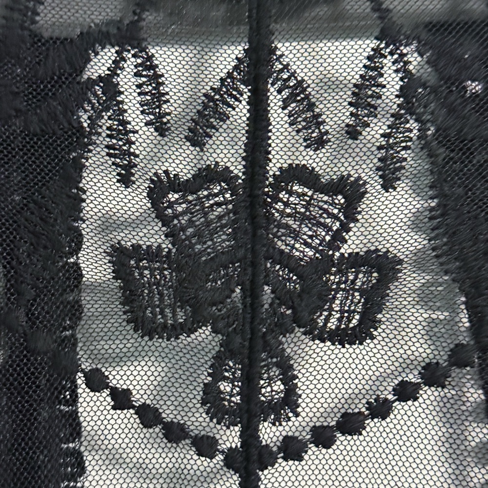 Sheer Black Lace Kimono Duster L Tie Waist Gothic Boho Layer - Picture 8 of 11